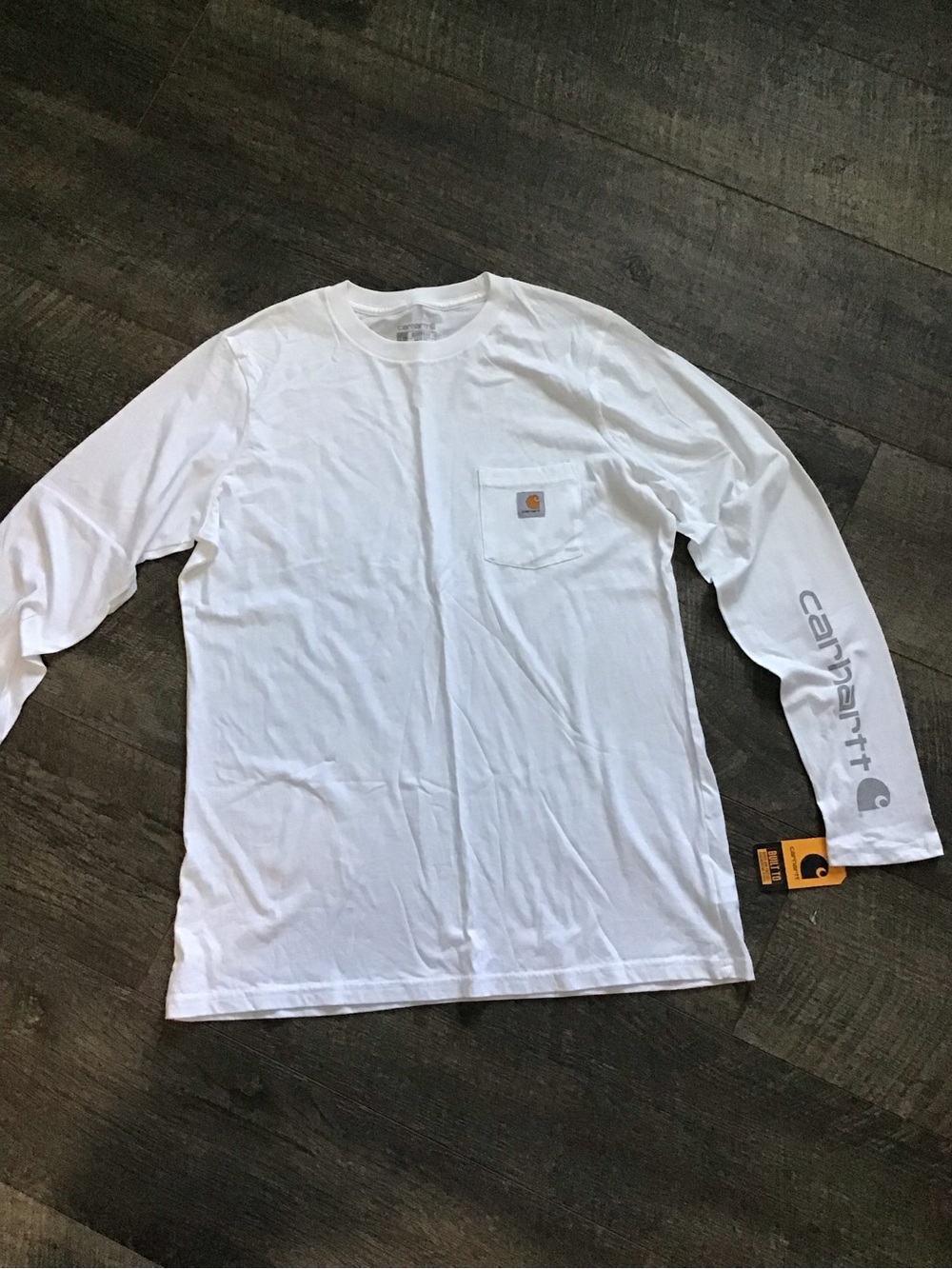 Carhartt White Long Sleeve Pocket Tee with Logo Sleeve